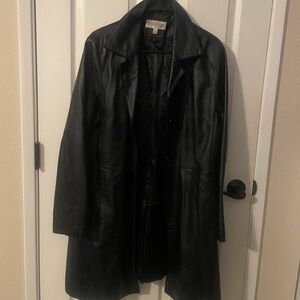 Charles Klein Leather Long Black Coat